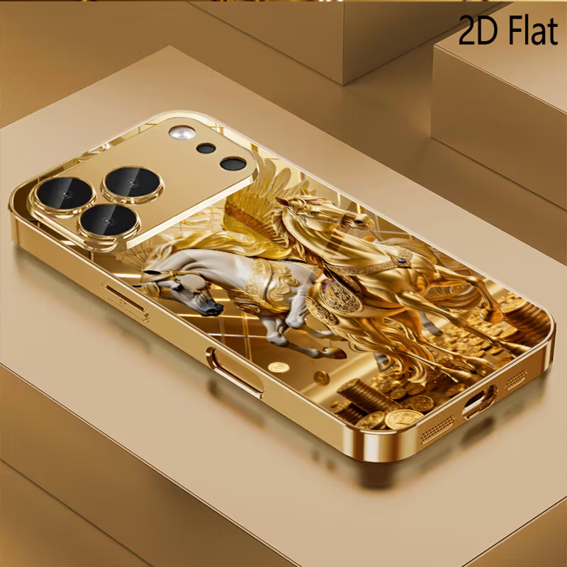 Phone Cases That Cover The Camera - Two horses Patterned tempered glass design