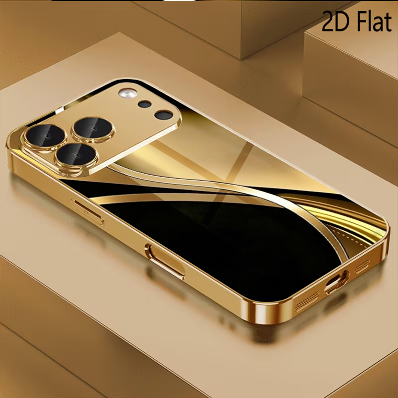 Phone Cases That Cover The Camera - black gold print Patterned tempered glass