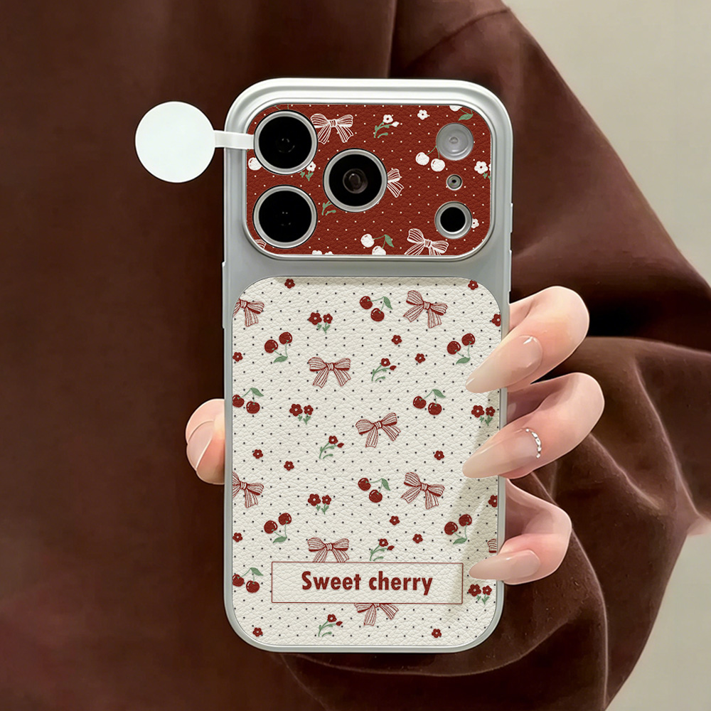 Phone Cases That Cover The Camera - Sweet Cherry Bow Leather Phone Case