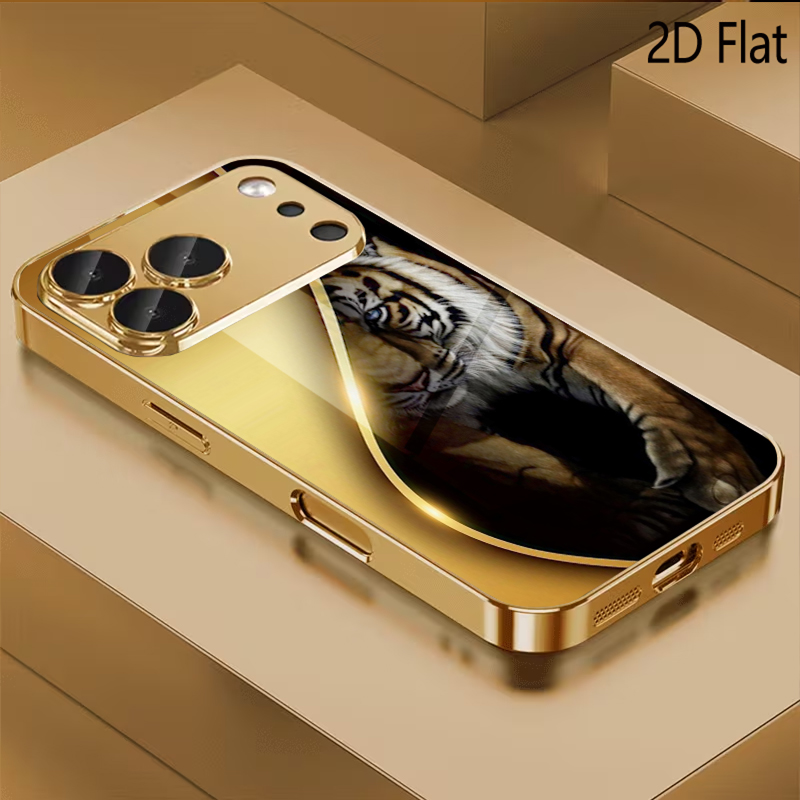 Phone Cases That Cover The Camera - Golden Tiger Patterned tempered glass design