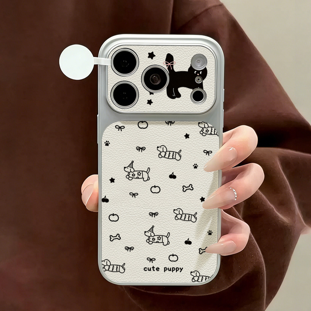 Phone Cases That Cover The Camera - Cute Puppy Leather Phone Case For