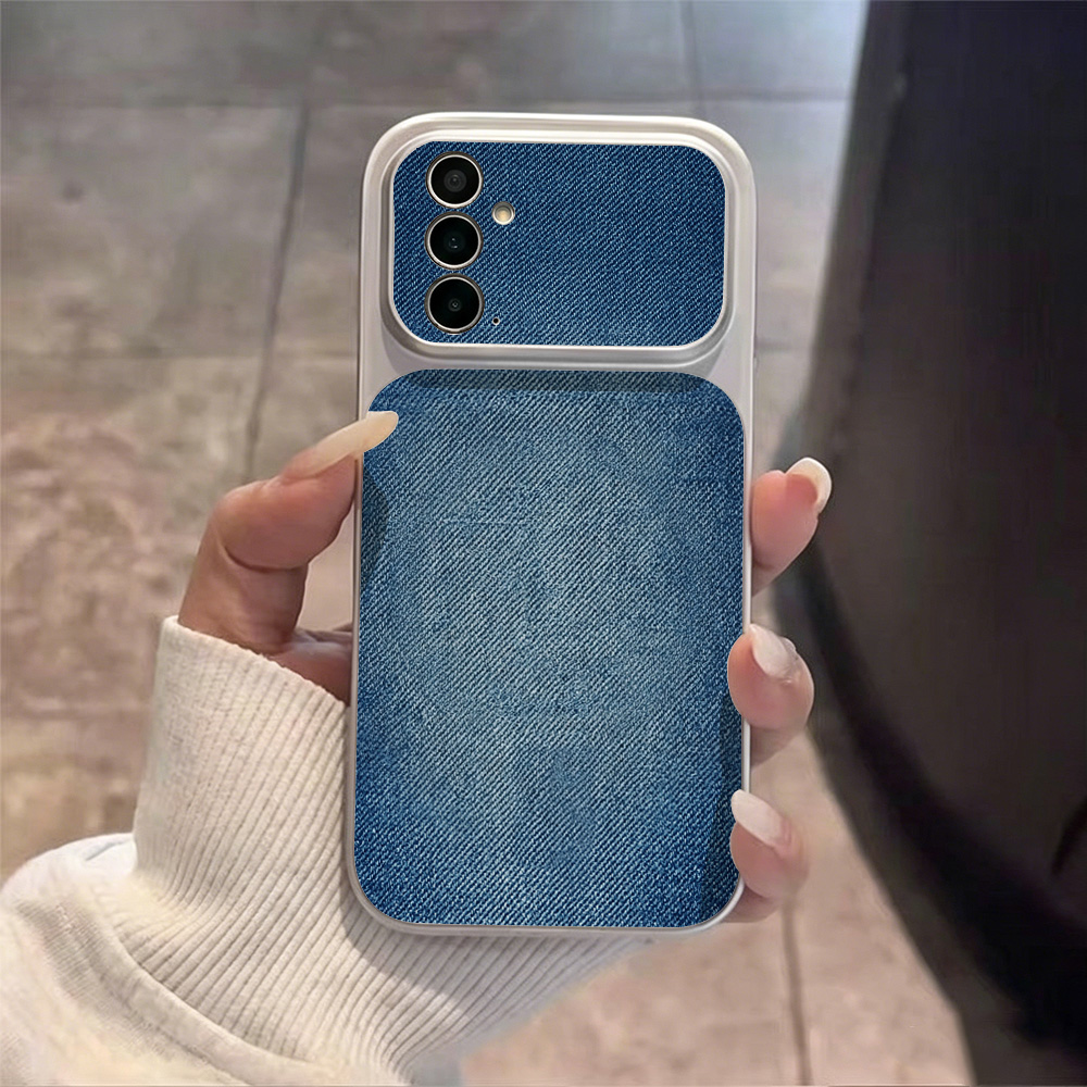 Retro Blue Denim PU Leather Ph - Phone Cases That Cover The Camera review and price